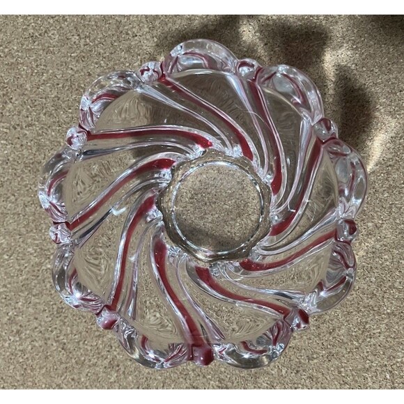 Mikasa Thick Art Glass Red Peppermint Swirl Candy Dish Dip Bowl 4x3' - Picture 3 of 13